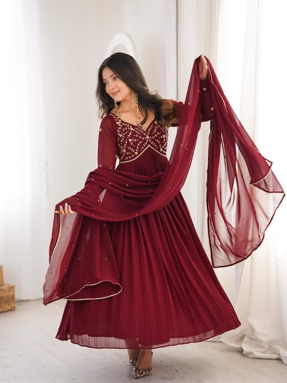 Editorial Maroon Zari Silhouette